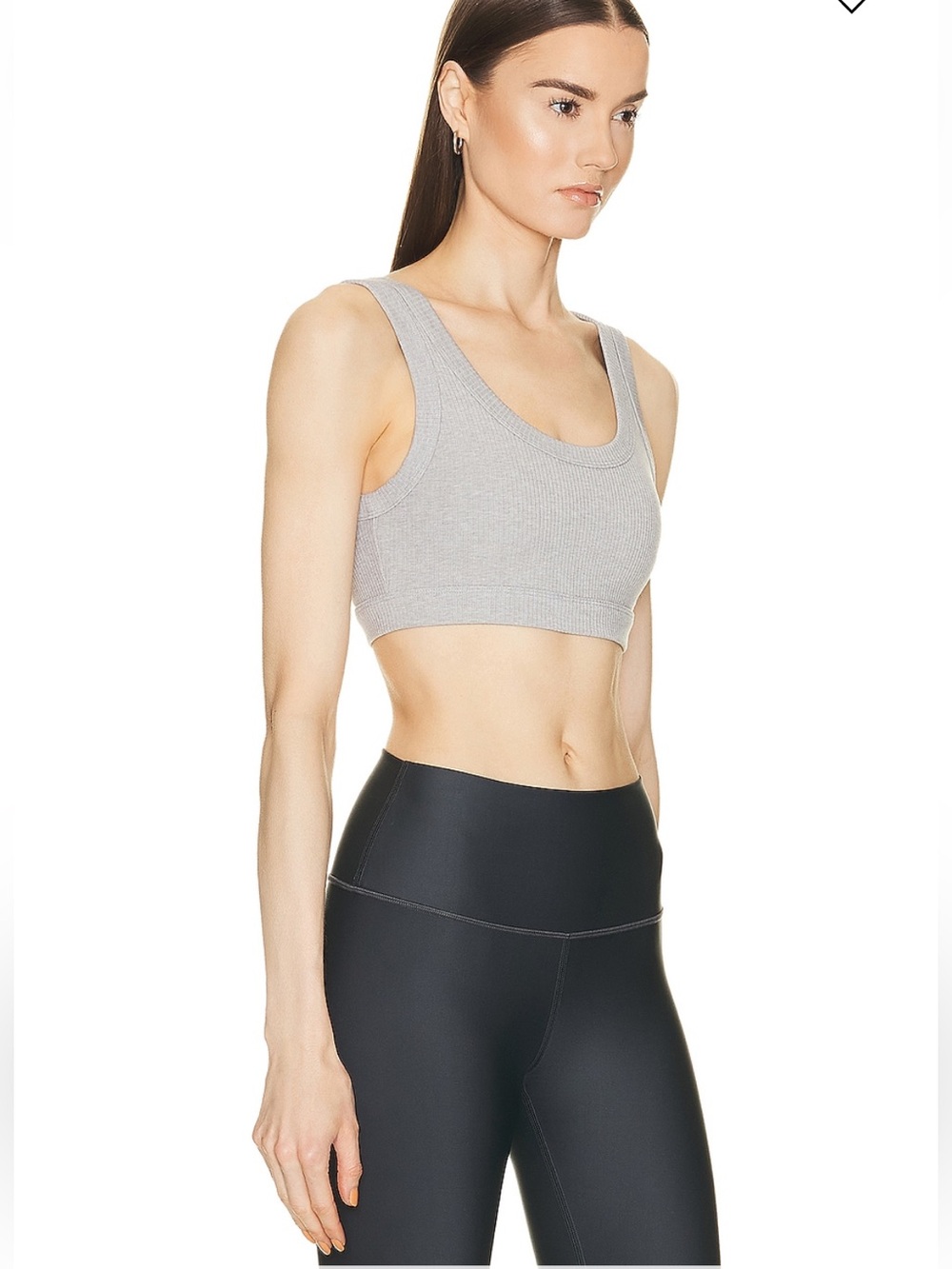 ALO Ribbed Gray Scoop Neck Crop Tank - Women